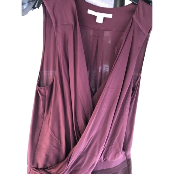 Diane Von Furstenberg DVF 12 burgundy sleeveless V-neck faux wrap semi sheer - Picture 2 of 16